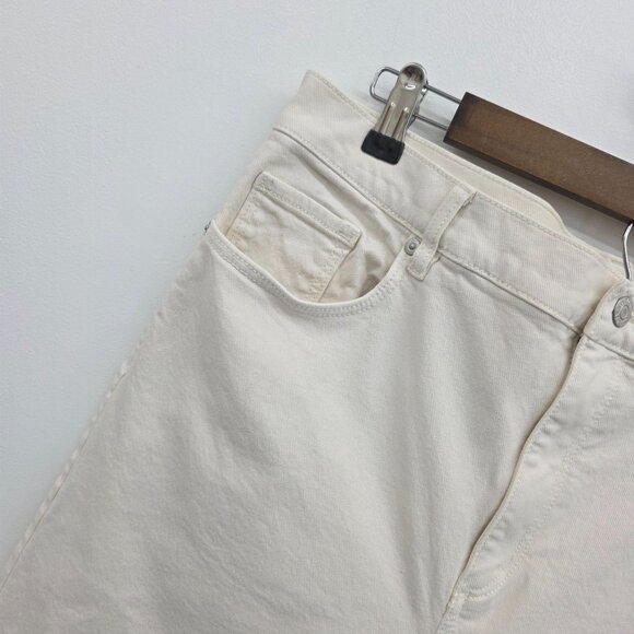 Loft Womens Off-White Straight Crop Jeans Size 14 High-Rise Raw Hem Stretch - Picture 4 of 13